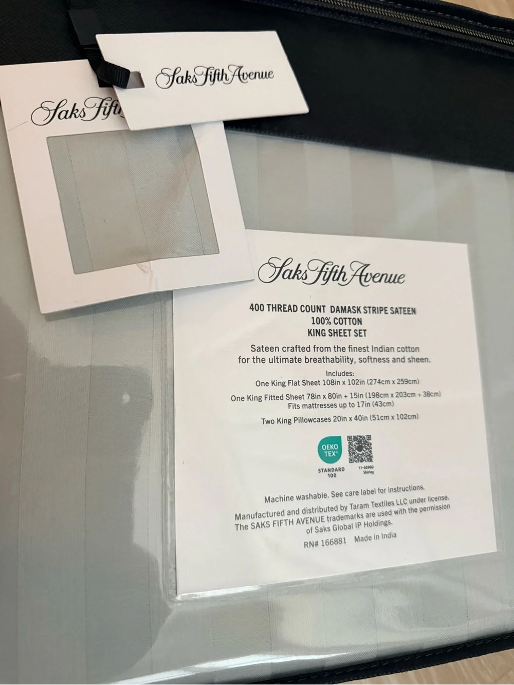 Saks Fifth Avenue KING Sheet Set Grey 4 pc Flat/Fitted/2 Pillowcases 400 TC